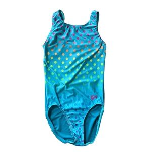 GK Elite Gymnastics & Dance Leotard Blue colored polka dots Size child Large